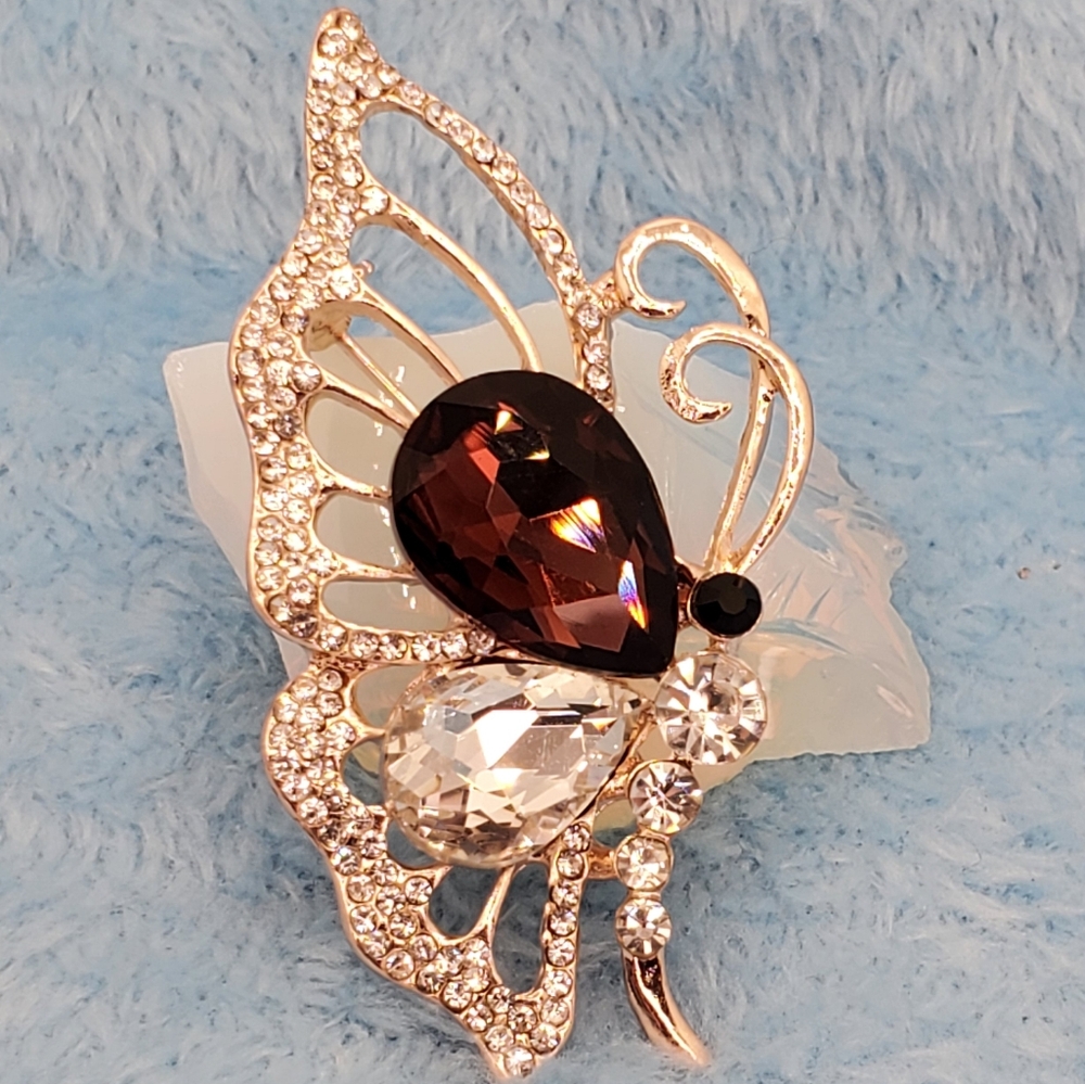2 inch Beautiful Butterfly Brooch and Pendent with white Crystals